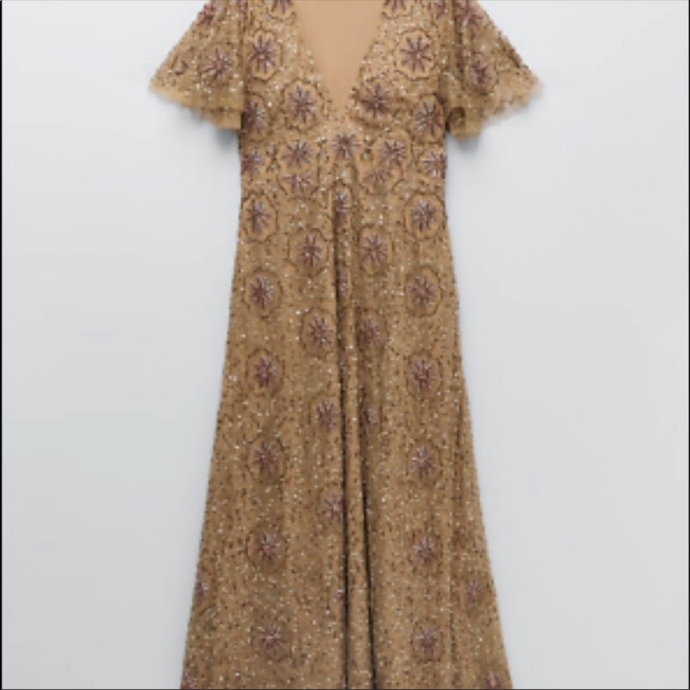 Zara Gold Beaded dress- NWT